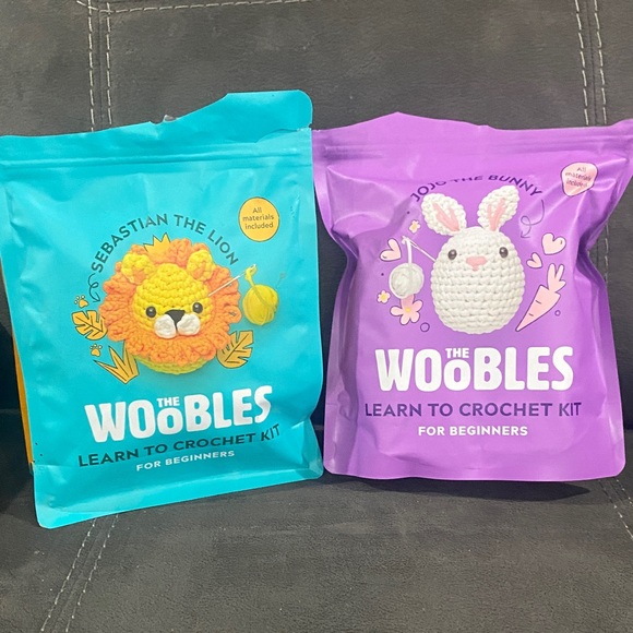 The Woobles Other - The Woobles Learn to Crochet Kits - Lion (teal) & Bunny (purple)
